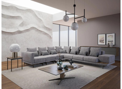 Luxury Set Living room Textile Upholstered Sofa L-shape Wood Coffee table with Side table