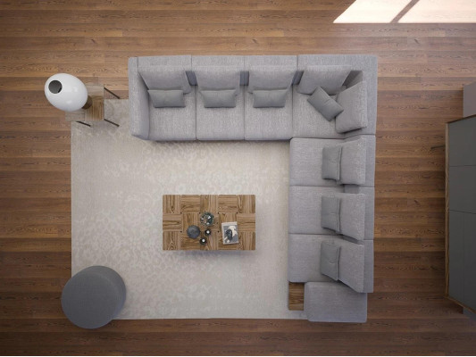 Luxury Set Living room Textile Upholstered Sofa L-shape Wood Coffee table with Side table