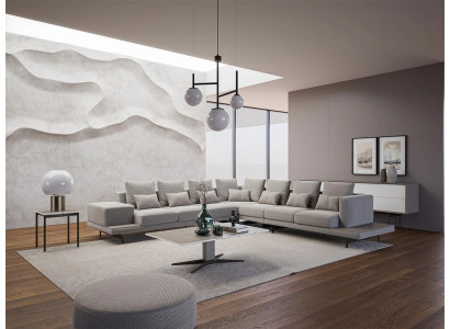 Living room Gray Upholstered furniture Corner sofa L-shape Design Coffee table Side table