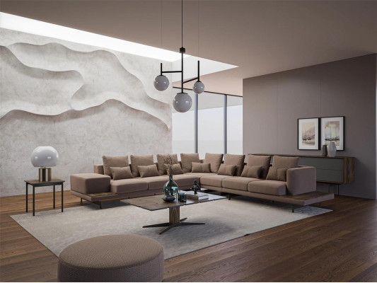 Designer Living room Set 3pcs Upholstered furniture Corner sofa L-shape Wood Coffee table new