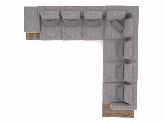 Living room Set 3pcs Gray Corner sofa L-shape Wood Coffee table Designer Side table