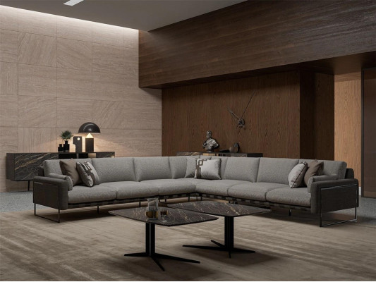 Gray Upholstered furniture Corner sofa L-shape Living room Suite Furnishings Coffee table