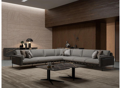 Gray Upholstered furniture Corner sofa L-shape Living room Suite Furnishings Coffee table