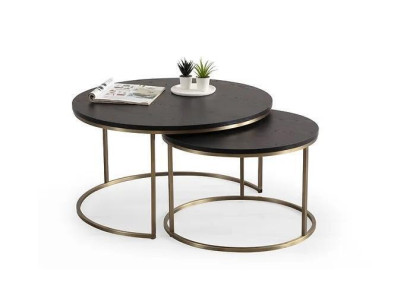 Coffee tables 2-part top and bottom brass metal legs high-quality living room