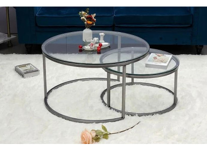 Coffee tables 2 parts Glass table top Metal gold-colored Living room furniture