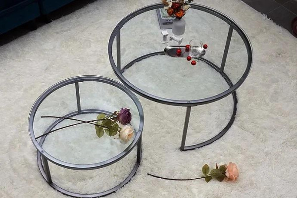 Coffee tables 2 parts Glass table top Metal gold-colored Living room furniture