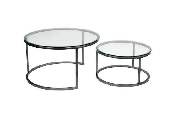 Coffee tables 2 parts Glass table top Metal gold-colored Living room furniture