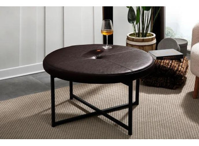 Coffee table high quality Leather table top material Metal Living room Dark brown