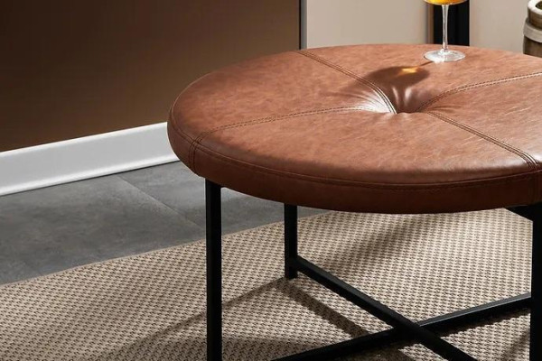 Coffee table brown leather metal living room high quality furniture new stylish modern