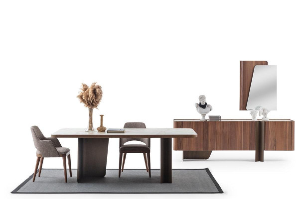 Dining room 7-piece Modern Set Dining table Sideboard Buffet Mirror Chairs
