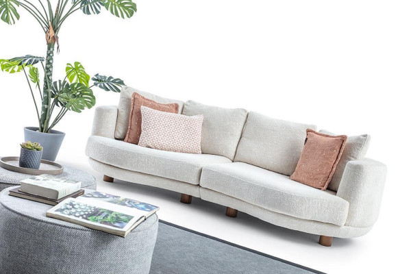 Designer Modern Living room 3-Seater Sofa White Solid Color Luxury Style Fabric Sofa
