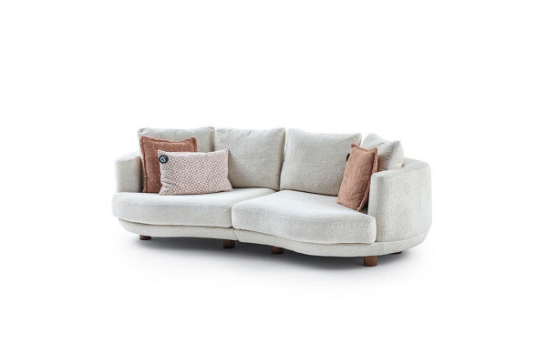 Designer Modern Living room 3-Seater Sofa White Solid Color Luxury Style Fabric Sofa