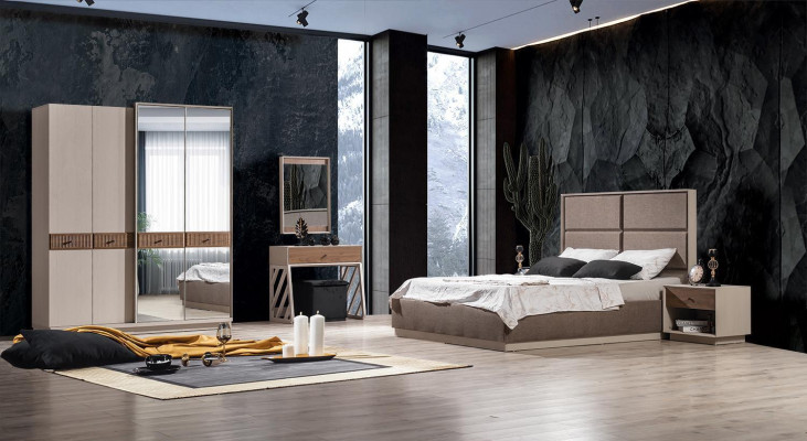 Bedroom Set Luxury Bed and Bedside table Wardrobe 3-piece Furniture