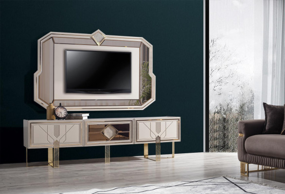 Modern living room set consists of luxury TV cabinet lowboard and TV frame 2 pieces