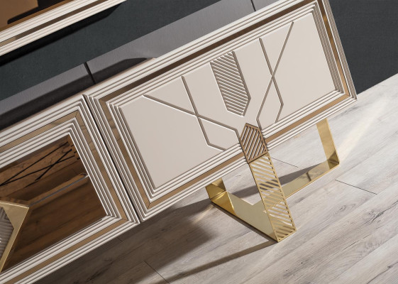 Modern living room set consists of luxury TV cabinet lowboard and TV frame 2 pieces