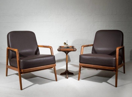 Design accent: Armchair in trendy color with simple wooden frame new