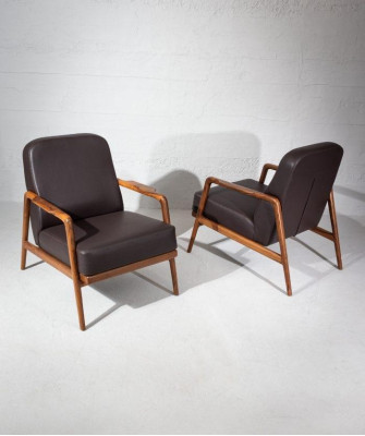 Design accent: Armchair in trendy color with simple wooden frame new