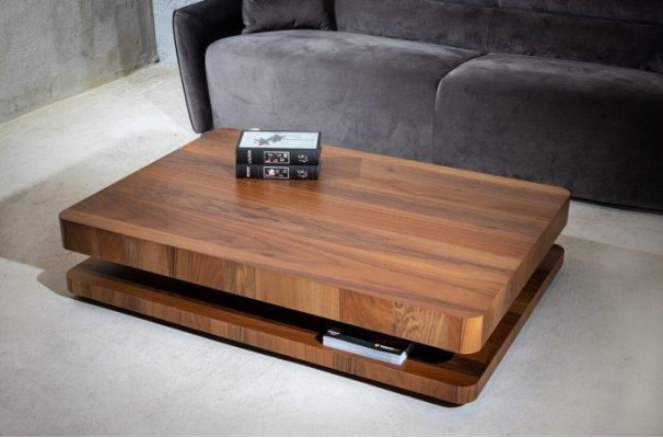 Industrial design: brown coffee table with wooden top for the living room