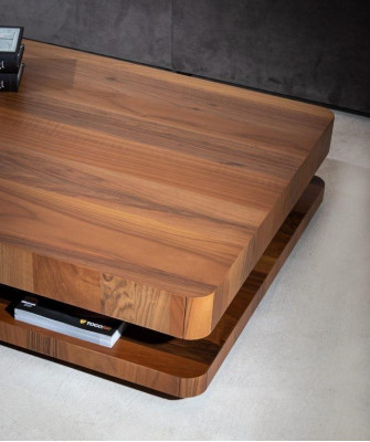 Industrial design: brown coffee table with wooden top for the living room