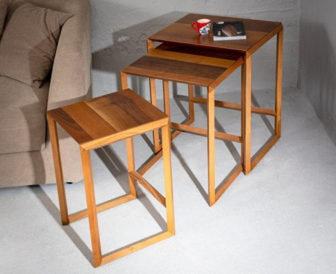 Scandinavian side tables made of oak, 3-piece ensemble new