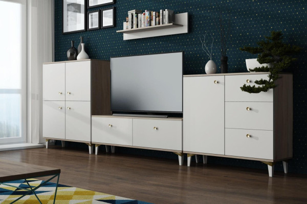 Design Living room Set Display case 2x Chest of drawers Wall shelf Wall unit Shelf Cabinets 4pcs.