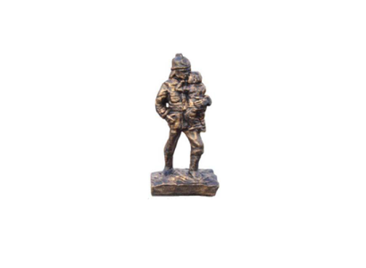 Firefighter saves child hero figure statue sculpture copper imitation look decoration