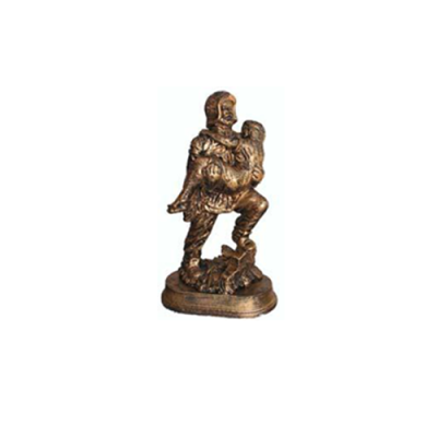 Sculpture Fireman Saves Child Hero Figure Statue Copper Imitation 25cm Decoration