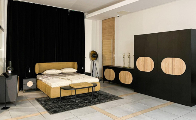 Bedroom Set Bed 2x Bedside tables 2x Chest of drawers Wardrobe Stool 7pcs.