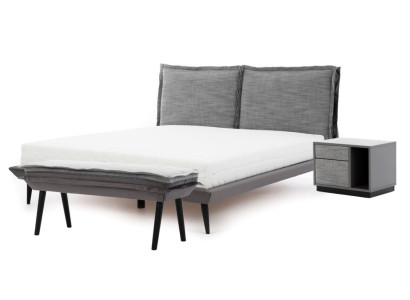 Bedroom Set Gray Bed Elegant 2x Bedside tables Luxury Stool Modern 4-piece.