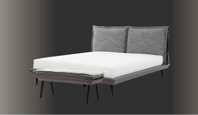 Bedroom Set Gray Bed Elegant 2x Bedside tables Luxury Stool Modern 4-piece.