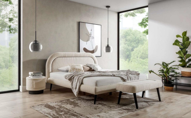 Bedroom Set White Bed Elegant 2x Bedside tables Luxury Stool Modern.