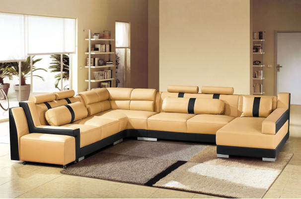 Leather Sofa Couch Upholstery Corner U-shape Living landscape Corner suite Sofas