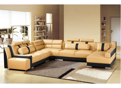 Leather Sofa Couch Upholstery Corner U-shape Living landscape Corner suite Sofas
