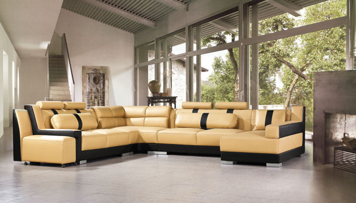 Leather Sofa Couch Upholstery Corner U-shape Living landscape Corner suite Sofas
