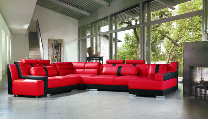 Leather Sofa Couch Upholstery Corner U-shape Living landscape Corner suite Sofas