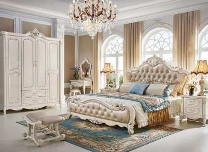 Bed Bedroom Set Luxury Baroque Rococo Beds 2x Bedside table 3-piece Design new