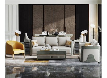 Elegant gray living room sofa set 3+2 seater leather couches exclusive furniture