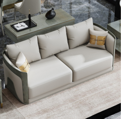 Elegant gray living room sofa set 3+2 seater leather couches exclusive furniture