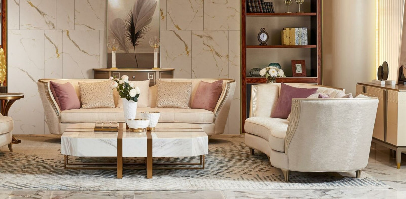 Living room Design Suite Luxury Seat Upholstery Solid wood