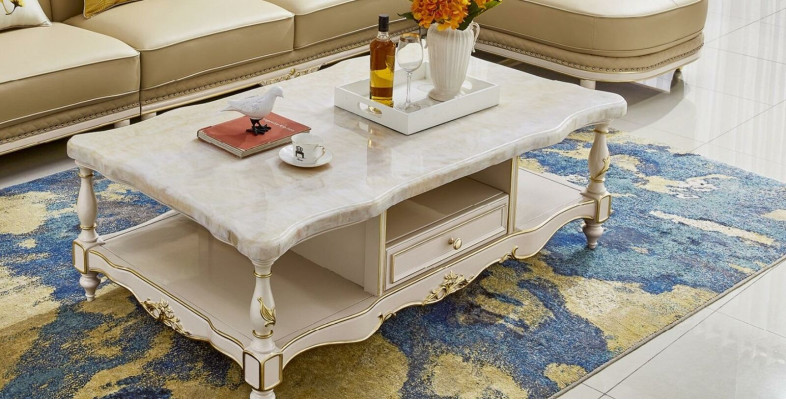 Corner sofa L-shape Coffee table Side table 3-piece. Set Upholstery Leather Solid wood