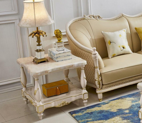 Corner sofa L-shape Coffee table Side table 3-piece. Set Upholstery Leather Solid wood