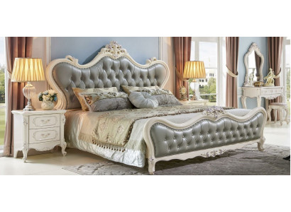 Bed Design Bedside table 3 pcs. Bedroom Set Modern Luxury Leather Solid wood