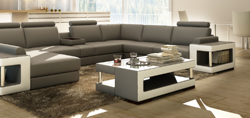 Luxury glass table Living room Side table Designer Table Glass Leather