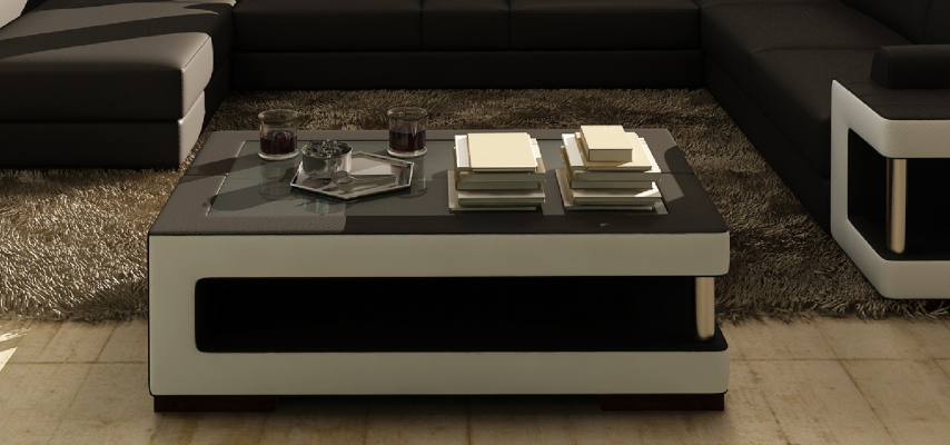 Luxury glass table Living room Side table Designer Table Glass Leather