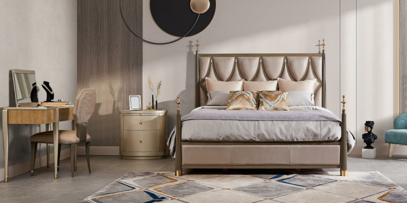 Bed Bedside table Dressing table 4 pcs. Bedroom Set Design Modern Solid wood