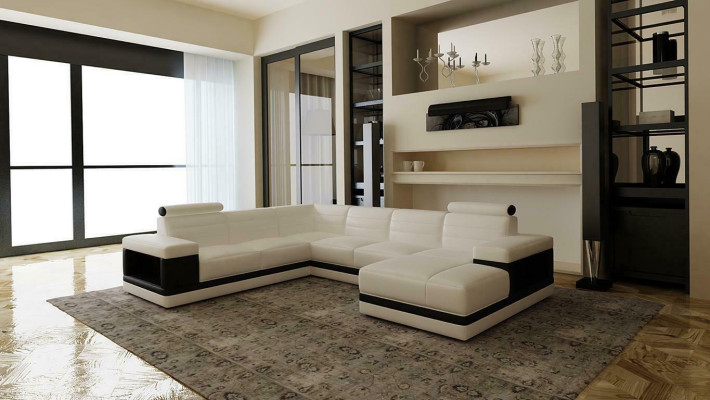 Leather sofa Couch Living landscape Corner sofa U-shape Design Modern Sofa