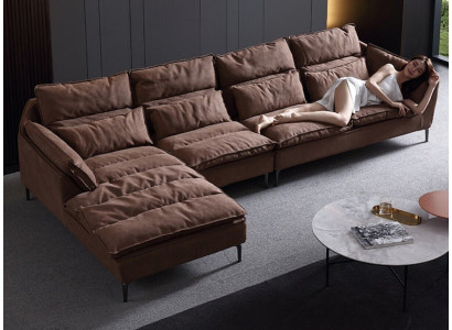 Living room Design Corner Textile Leather Brown Luxury Sofa Couch Upholstery L-shape new