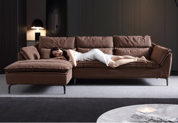 Living room Design Corner Textile Leather Brown Luxury Sofa Couch Upholstery L-shape new