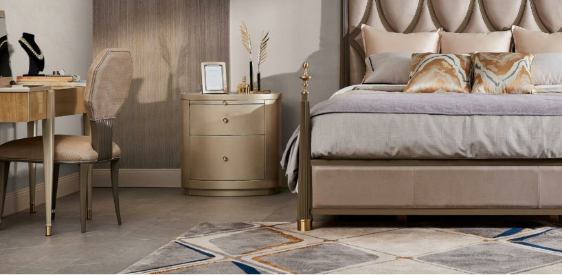 Bed 2x Bedside table 3 pcs Bedroom Set Design Modern Classic Solid wood