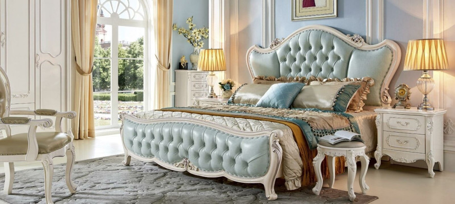 Classic s Designer Baroque Bedroom Set Bed 2x Bedside table 3 pcs. Solid wood
